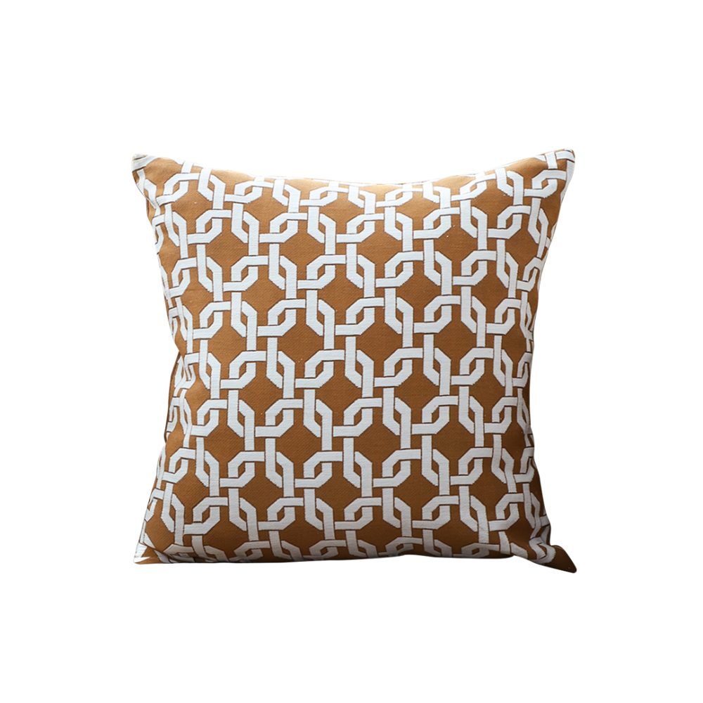 1-SOGA 45cm Brown Checkered Chain Jacquard Square Pillow Decorative Cushion for Living Room