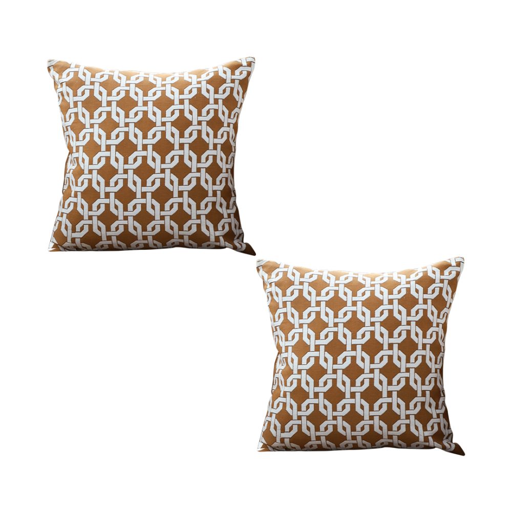 1-SOGA 2X 45cm Brown Checkered Chain Jacquard Square Pillow Decorative Cushion for Living Room