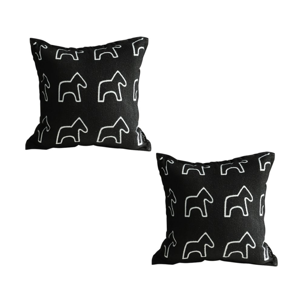 1-SOGA 2X 45cm Throw Pillow Black Teddy Fleece Square Pony Design Decorative Cushion for Living Room