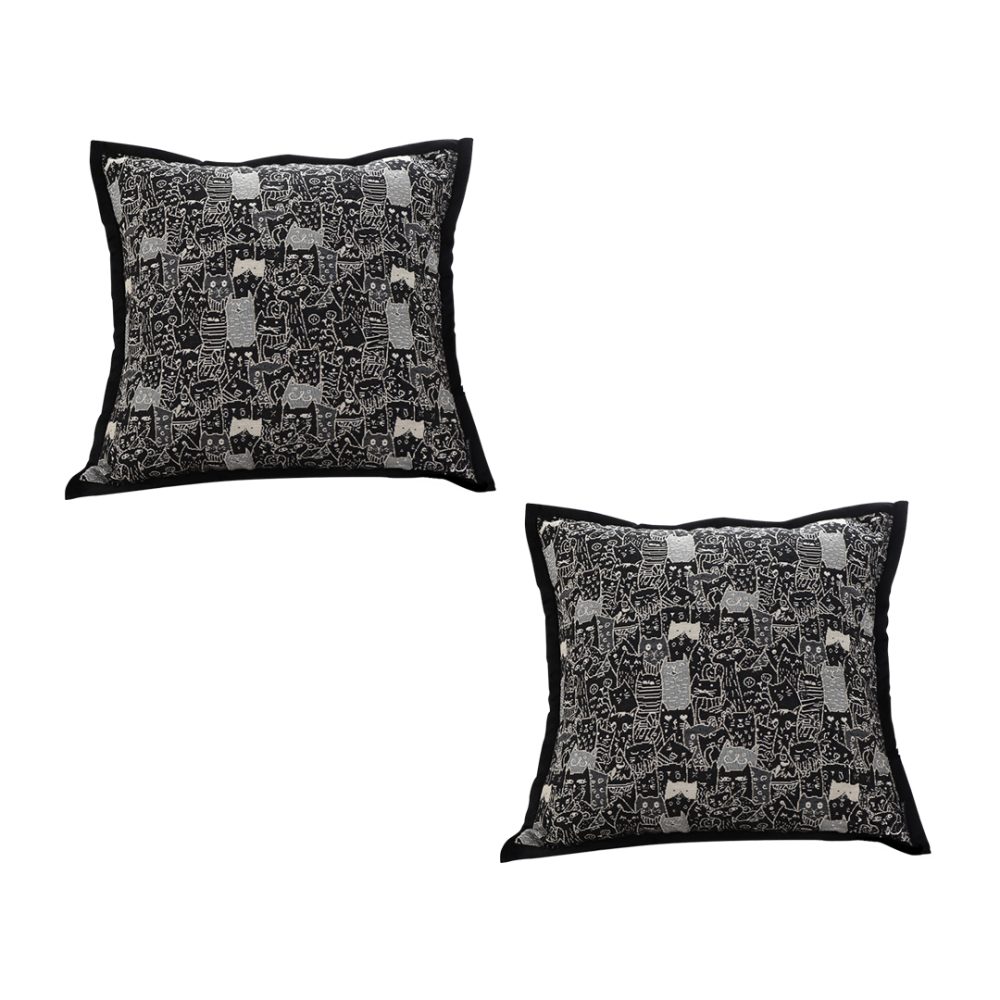 1-SOGA 2X 45cm Throw Pillow Black Cat Paradise Wide Border Decorative Cushion for Living Room