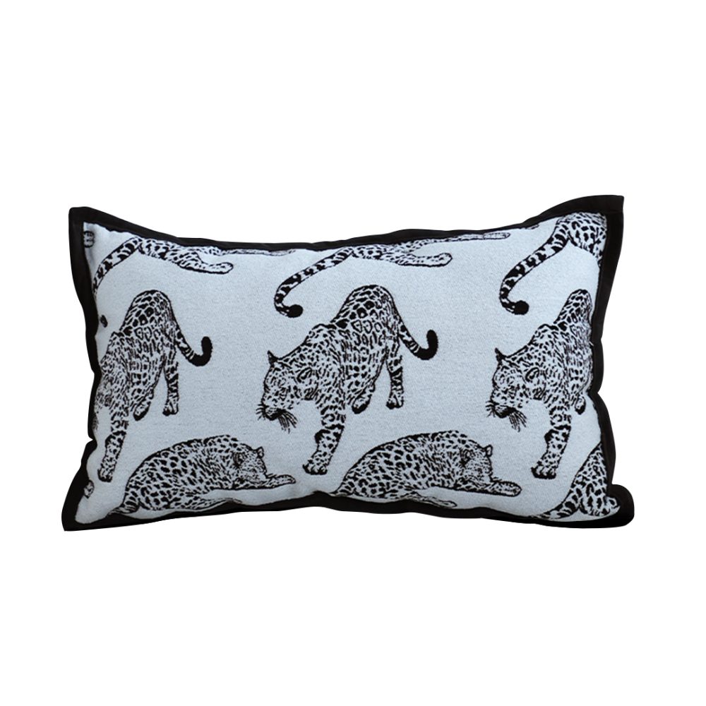 1-SOGA 30cm Throw Pillow White & Black Leopard Light Luxury Lumbar Decorative Cushion for Living Room