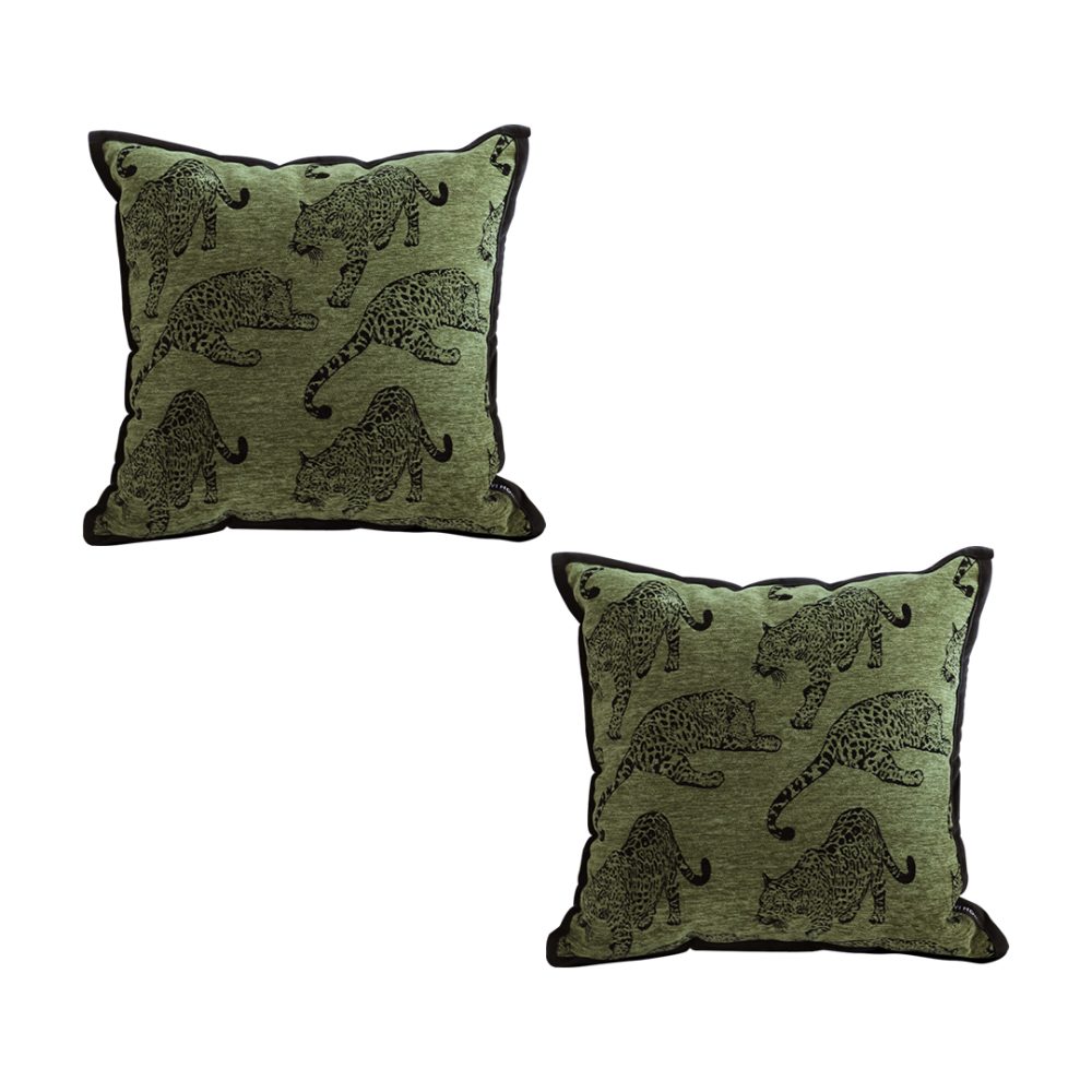 1-SOGA 2X 40cm Throw Pillow Green Leopard Square Retro Decorative Cushion for Living Room