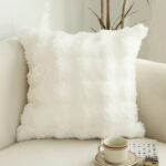 2-SOGA 50cm Throw Pillow White Rabbit Fur Cushion Luxurious Soft Decorative Square Pillow for Living Room