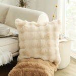 4-SOGA 50cm Throw Pillow Light  Camel Color with Rabbit  Square Cushion for Living Room Home Decor