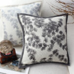 3-SOGA 45cm Throw Pillow Off White Wide Border with Branch and Pine Needle Design Pattern Home Decor