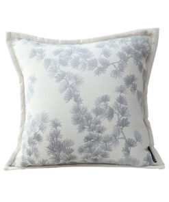 1-SOGA 45cm Throw Pillow Cream White Wide Border with Branch and Pine Needle Design Pattern Home Decor