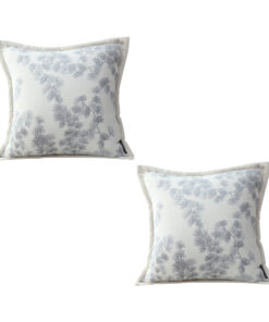 1-SOGA 2X 45cm Throw Pillow Cream White Wide Border with Branch and Pine Needle Design Pattern Home Decor