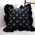 2-SOGA 2X 45cm Throw Pillow Black Ruffled Square Decorative Cushion for Rose Lovers Cozy Home Decor
