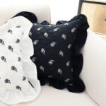 3-SOGA 2X 45cm Throw Pillow Black Ruffled Square Decorative Cushion for Rose Lovers Cozy Home Decor