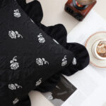 4-SOGA 2X 45cm Throw Pillow Black Ruffled Square Decorative Cushion for Rose Lovers Cozy Home Decor