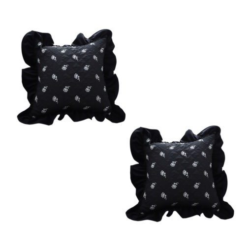 1-SOGA 2X 45cm Throw Pillow Black Ruffled Square Decorative Cushion for Rose Lovers Cozy Home Decor