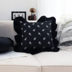7-SOGA 2X 45cm Throw Pillow Black Ruffled Square Decorative Cushion for Rose Lovers Cozy Home Decor
