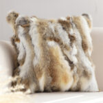 2-SOGA 2X 45cm Throw Pillow Coffee Rabbit Fur Square Warm Cozy Decorative Cushion Home Decor