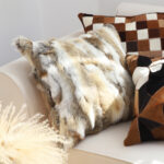 3-SOGA 2X 45cm Throw Pillow Coffee Rabbit Fur Square Warm Cozy Decorative Cushion Home Decor