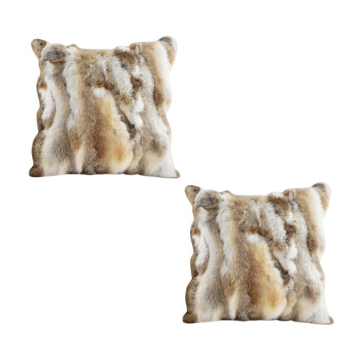 1-SOGA 2X 45cm Throw Pillow Coffee Rabbit Fur Square Warm Cozy Decorative Cushion Home Decor