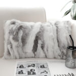 2-SOGA 30cm Throw Pillow Floral Gray Rabbit Fur Lumbar Warm Cozy Decorative Cushion Home Decor