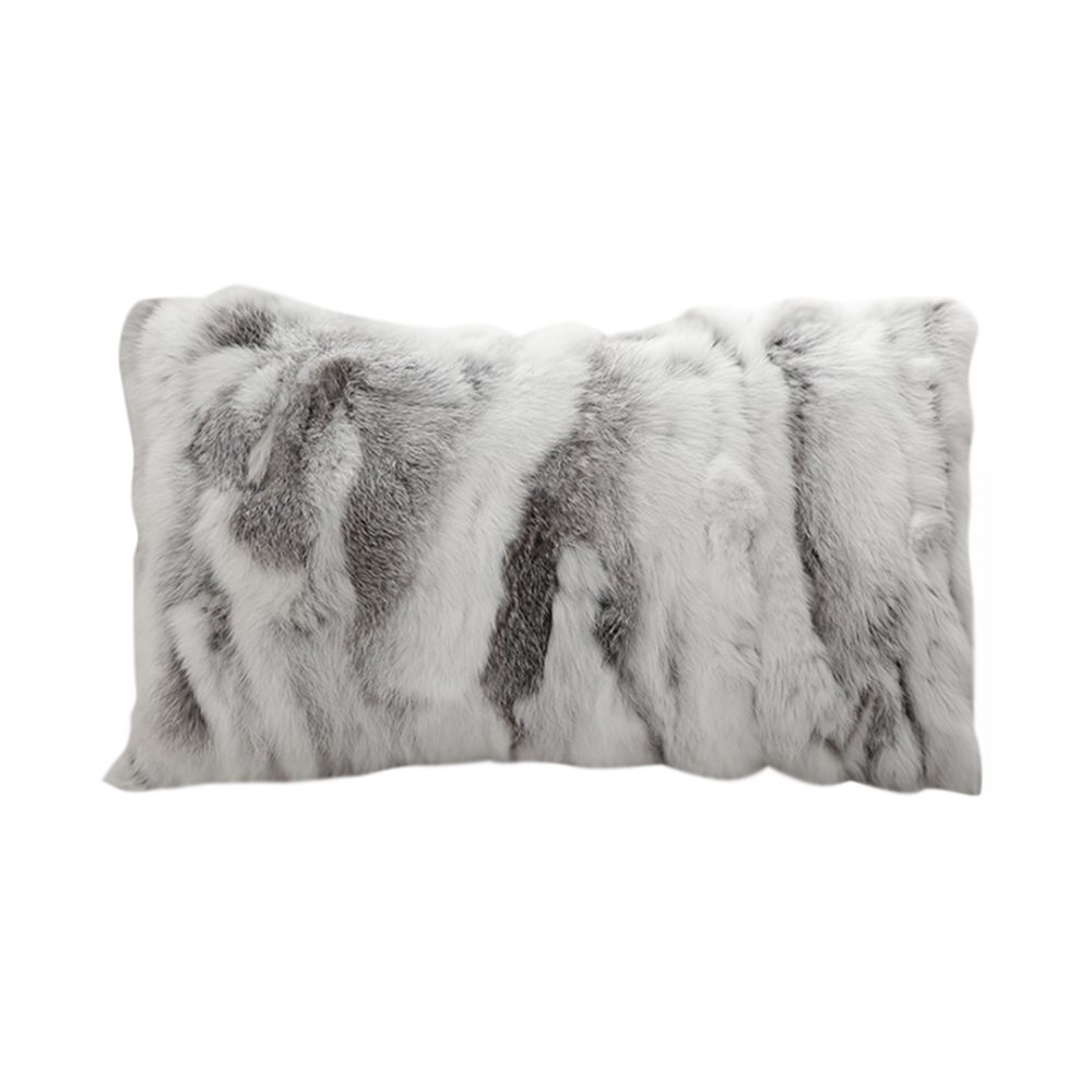 1-SOGA 30cm Throw Pillow Floral Gray Rabbit Fur Lumbar Warm Cozy Decorative Cushion Home Decor