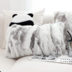 4-SOGA 30cm Throw Pillow Floral Gray Rabbit Fur Lumbar Warm Cozy Decorative Cushion Home Decor