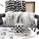 6-SOGA 30cm Throw Pillow Floral Gray Rabbit Fur Lumbar Warm Cozy Decorative Cushion Home Decor
