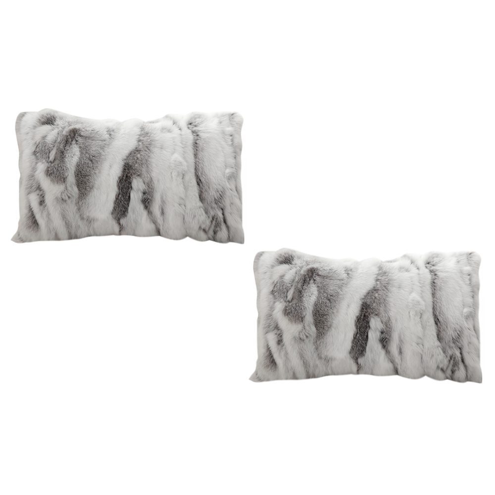 1-SOGA 2X 30cm Throw Pillow Floral Gray Rabbit Fur Lumbar Warm Cozy Decorative Cushion Home Decor