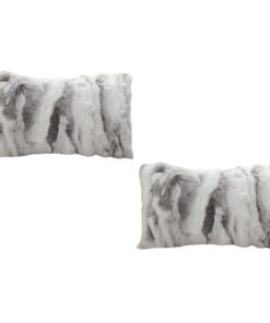 1-SOGA 2X 30cm Throw Pillow Floral Gray Rabbit Fur Lumbar Warm Cozy Decorative Cushion Home Decor