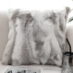 2-SOGA 45cm Throw Pillow Floral Gray Rabbit Fur Square Warm Cozy Decorative Cushion Home Decor