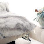 3-SOGA 45cm Throw Pillow Floral Gray Rabbit Fur Square Warm Cozy Decorative Cushion Home Decor