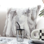 4-SOGA 45cm Throw Pillow Floral Gray Rabbit Fur Square Warm Cozy Decorative Cushion Home Decor