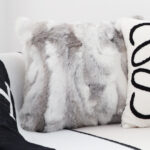 6-SOGA 45cm Throw Pillow Floral Gray Rabbit Fur Square Warm Cozy Decorative Cushion Home Decor