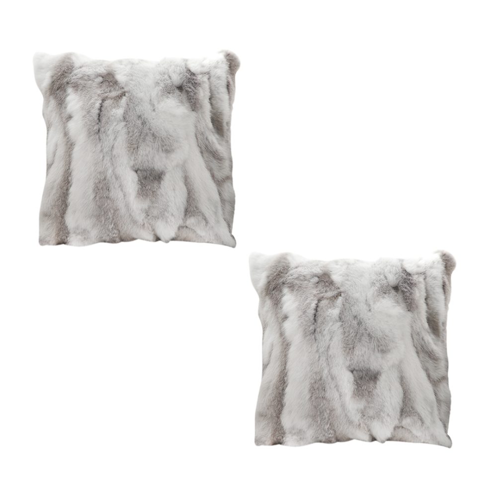 1-SOGA 2X 45cm Throw Pillow Floral Gray Rabbit Fur Square Warm Cozy Decorative Cushion Home Decor