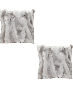 1-SOGA 2X 45cm Throw Pillow Floral Gray Rabbit Fur Square Warm Cozy Decorative Cushion Home Decor