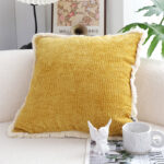 2-SOGA 50cm Throw Pillow Turmeric Yellow Aesthetic Chenille Texture for Home Decor
