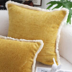 3-SOGA 50cm Throw Pillow Turmeric Yellow Aesthetic Chenille Texture for Home Decor