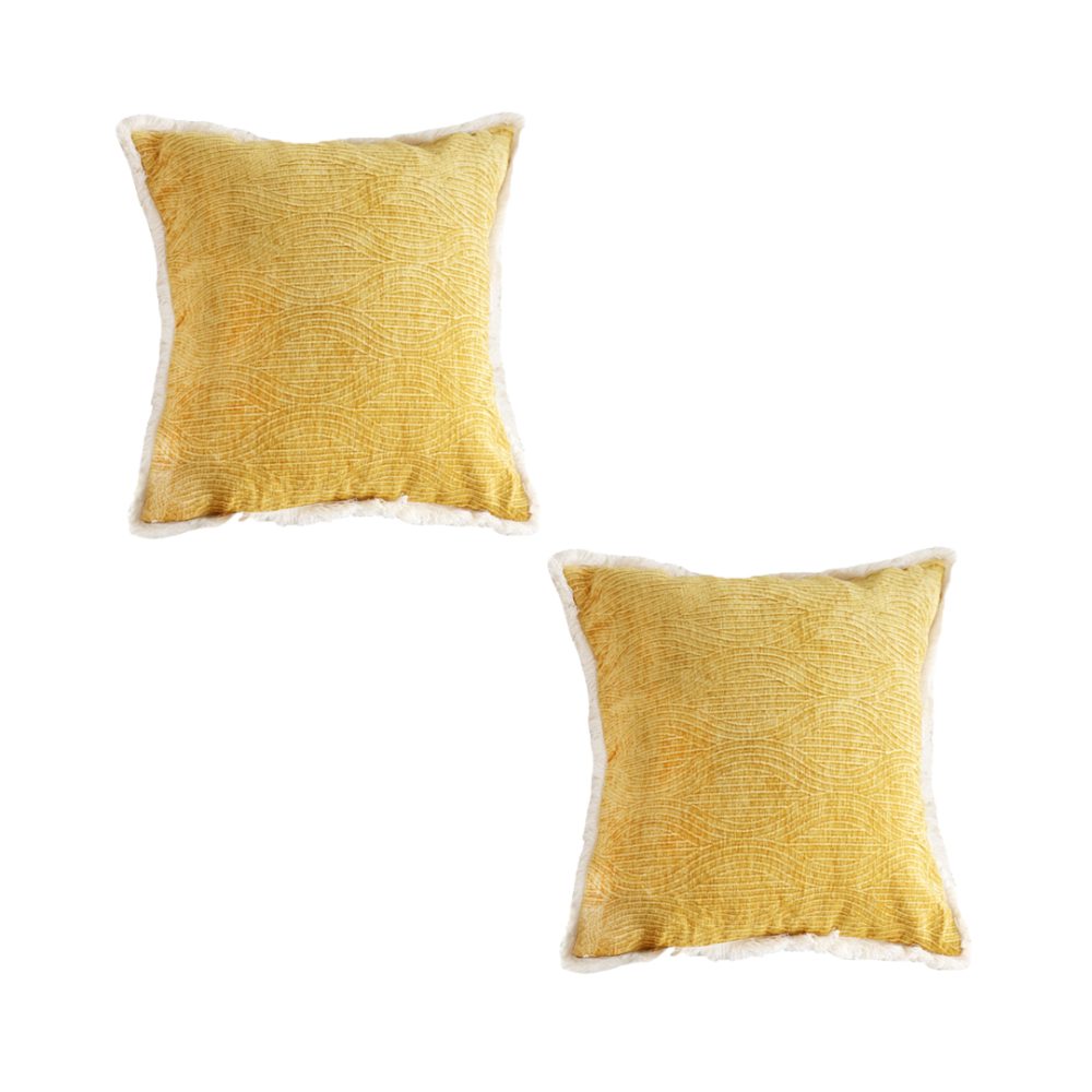 1-SOGA 2X 50cm Throw Pillow Turmeric Yellow Aesthetic Chenille Texture for Home Decor