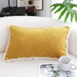 2-SOGA 35cm Throw Pillow Turmeric Yellow Aesthetic Chenille Texture for Home Decor