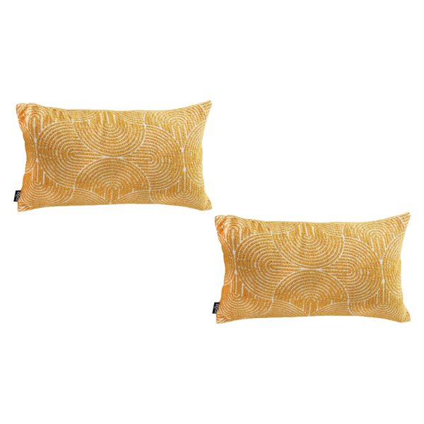 1-SOGA 2X 35cm Mustard Yellow Throw Pillow Geometric Indoor and Outdoor Corded for Home Decor