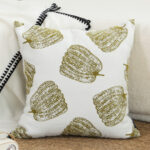 2-SOGA 50cm Throw Pillow White with Olive Green Autumn Harvest Pumpkin Print Home Decor