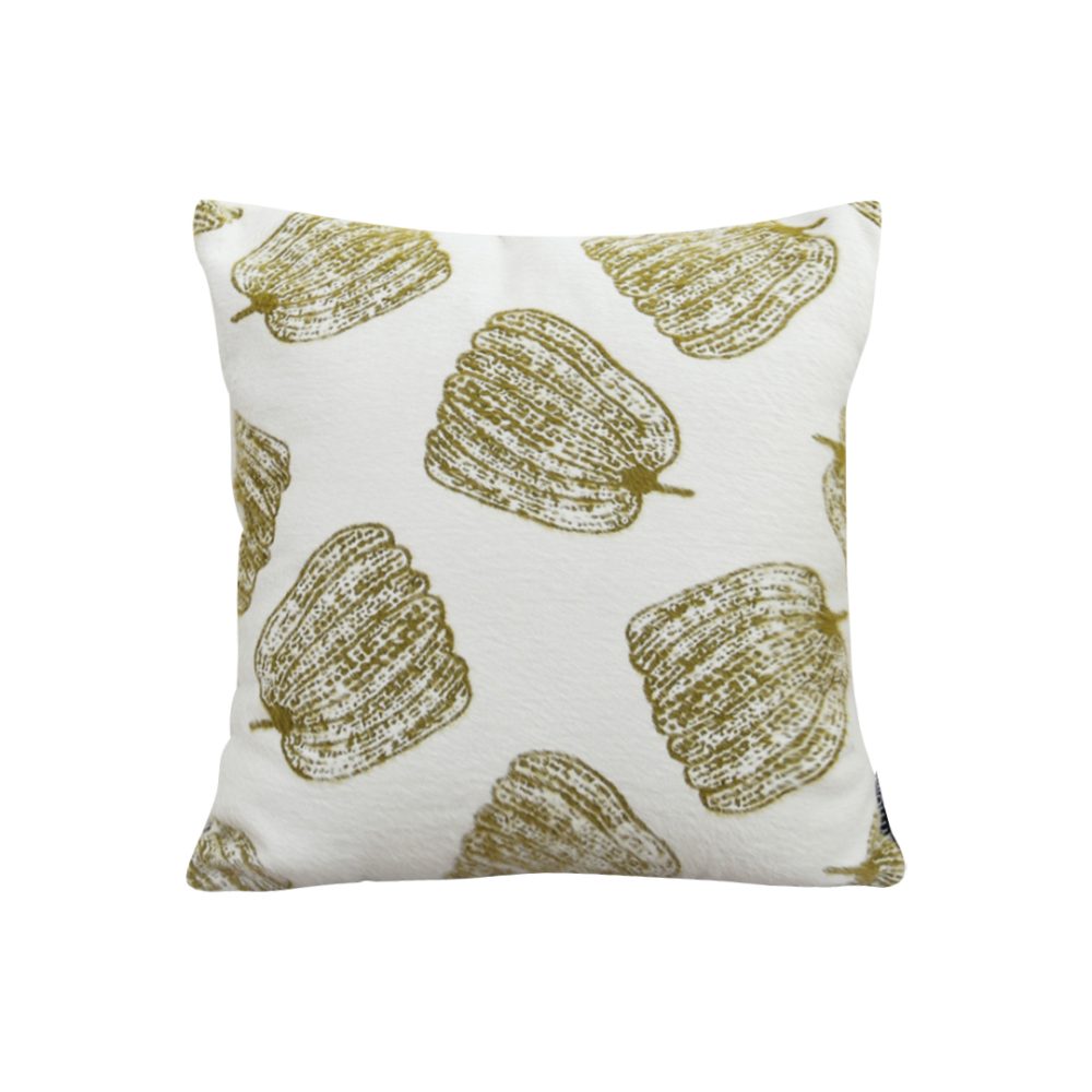 1-SOGA 50cm Throw Pillow White with Olive Green Autumn Harvest Pumpkin Print Home Decor