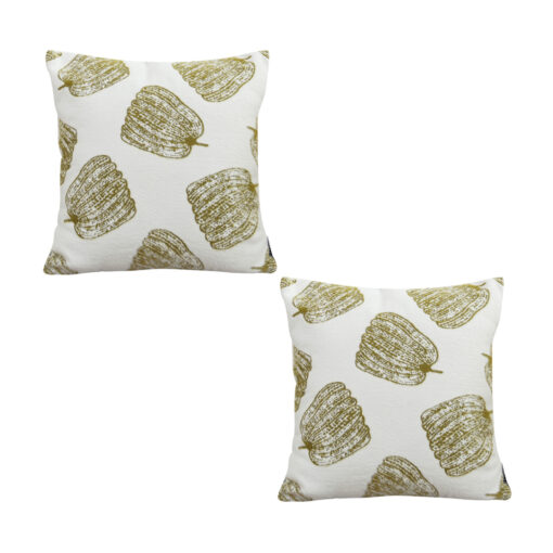 1-SOGA 2X 50cm Throw Pillow White with Olive Green Autumn Harvest Pumpkin Print Home Decor