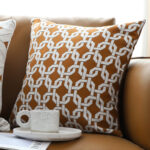 6-SOGA 50cm Brown Checkered Chain Jacquard Square Pillow Decorative Cushion for Home Decor