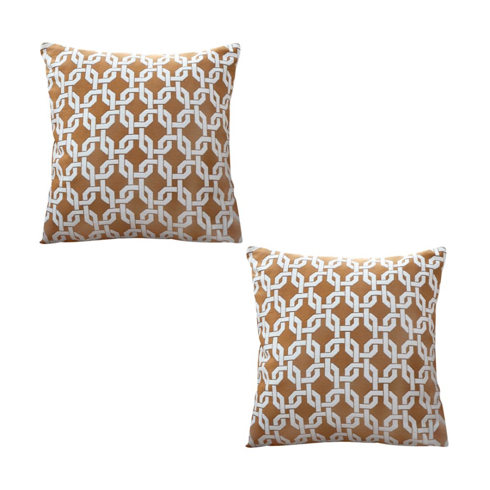 1-SOGA 2X 50cm Brown Checkered Chain Jacquard Square Pillow Decorative Cushion for Home Decor