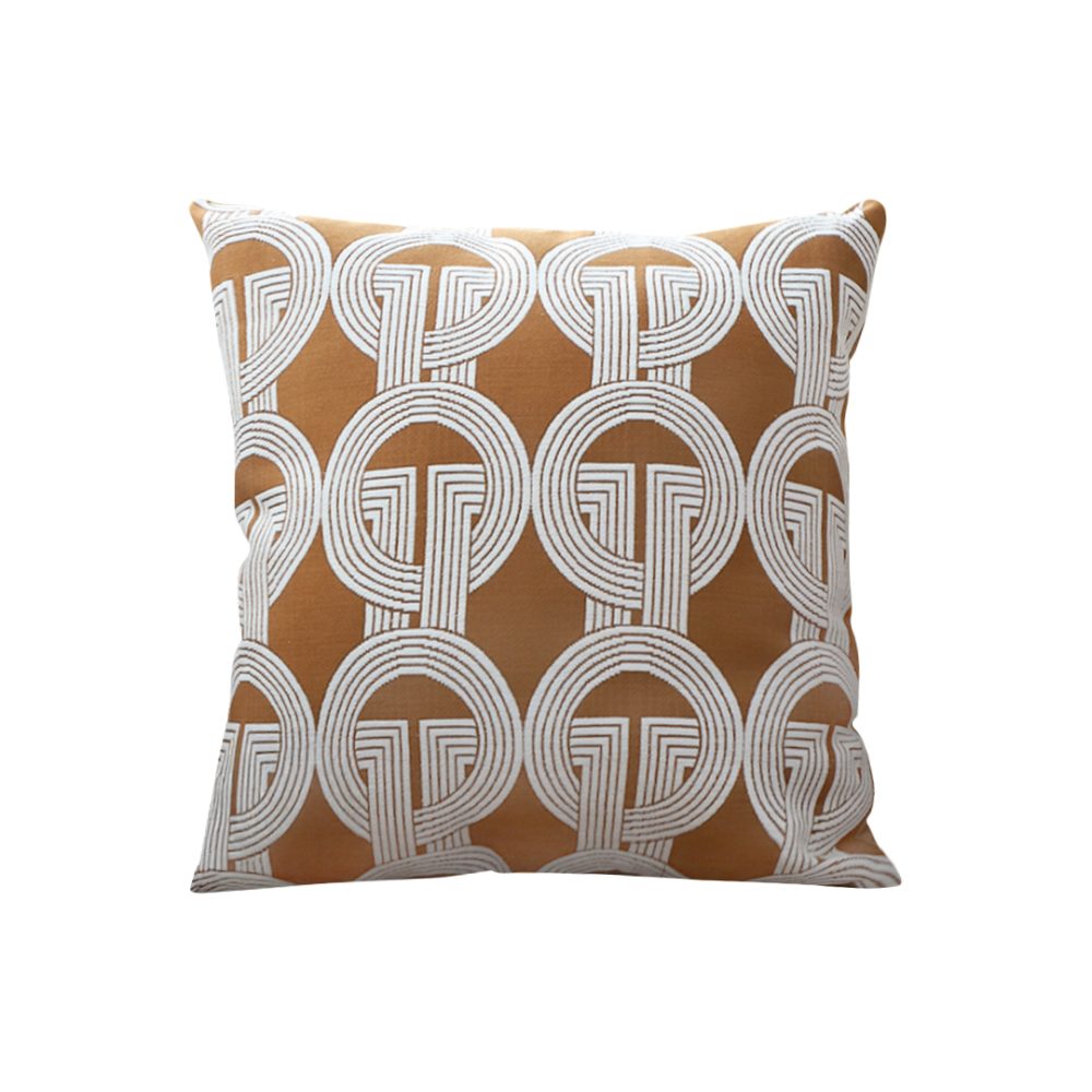 1-SOGA 50cm Throw Pillow Brown Circular Chain Jacquard  Decorative Square for Home Decor