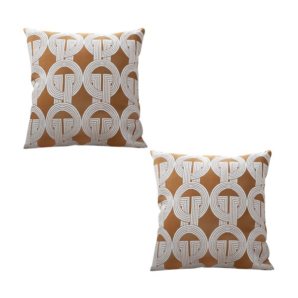 1-SOGA 2X 50cm Throw Pillow Brown Circular Chain Jacquard Decorative Square for Home Decor