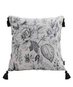 1-SOGA 50cm Throw Pillow  Black and White Elegant Floral Print with Tassel Accents Home Decor