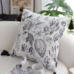 7-SOGA 50cm Throw Pillow  Black and White Elegant Floral Print with Tassel Accents Home Decor