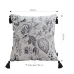 5-SOGA 2X 50cm Throw Pillow  Black and White Elegant Floral Print with Tassel Accents Home Decor