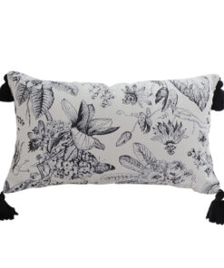 1-SOGA 35cm Throw Pillow  Black and White Floral Print Elegant with Tassel Accents Home Decor