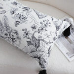 7-SOGA 35cm Throw Pillow  Black and White Floral Print Elegant with Tassel Accents Home Decor