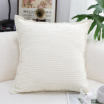 2-SOGA 50cm Beige Throw Pillow Warm Wabi-sabi Striped Corduroy Square For Home Decor