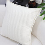 3-SOGA 50cm Beige Throw Pillow Warm Wabi-sabi Striped Corduroy Square For Home Decor